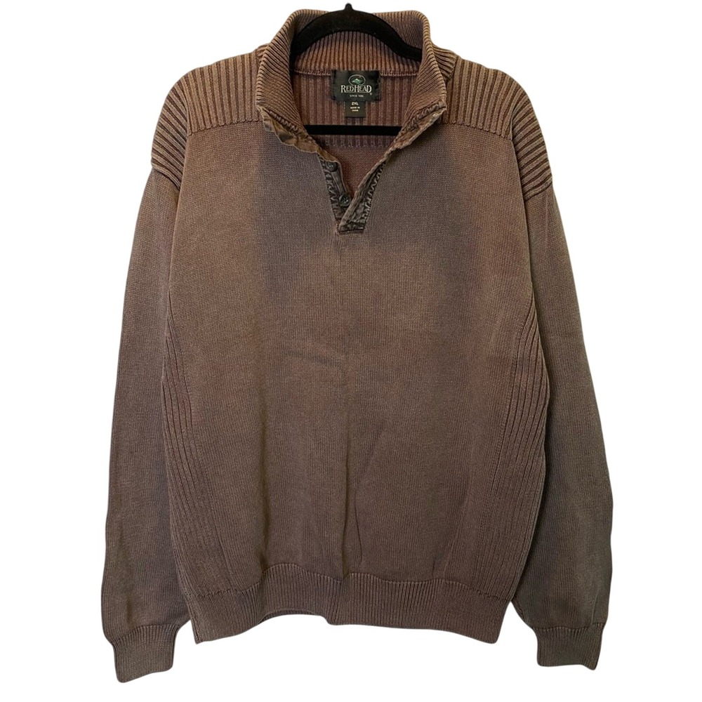 RedHead Men's Knit Sweater Shirt Size XXL Brown Henley Button Cotton Casual